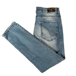 Jeans Size 34x30 Ring Of Fire Men's Slim Fit Distressed Blue Denim